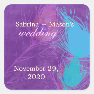 Royal Blue, Blauwgroen, Paars Peacock Wedding Vierkante Sticker