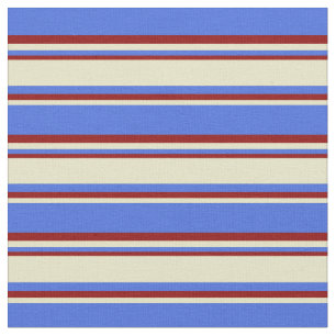 Royal Blue, Bleek Goldenrod en Dark Red Stripes Stof