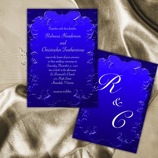 Royal Blue bloeit klassieke elegante bruiloft Kaart