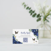 Royal Blue Bloemen Goud Quinceañera 16 QR Code RSV Informatiekaartje (Staand voorkant)