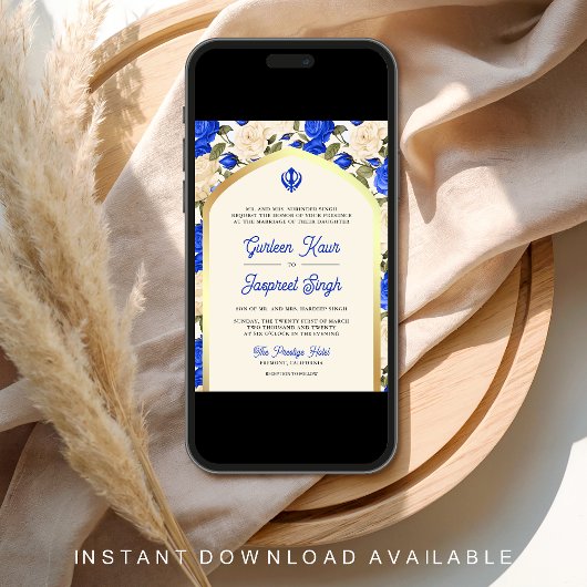 Royal Blue Bloemen Punjabi Anand Karaj Sikh Bruilo Kaart
