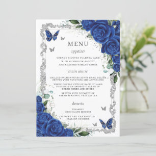 Royal Blue Bloemen  Zilver Quinceanera Menu