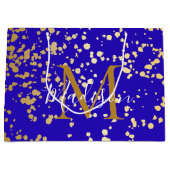 Royal Blue Blond Gold Glitter Personalize Gift Bag Groot Cadeauzakje (Voorkant)