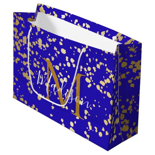 Royal Blue Blond Gold Glitter Personalize Gift Bag Groot Cadeauzakje (Voorkant Gekanteld)