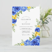 Royal Blue Bloom Romance Wedding Kaart (Staand voorkant)