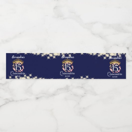 Royal Blue Boho Quinceañera Spaans Waterfles Etiket (Enkel label)