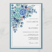 Royal Blue Botanical Romance Wedding Kaart (Voorkant)
