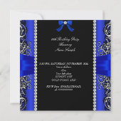 Royal Blue Bow Birthday Party Black Silver Foto 2 Kaart (Achterkant)