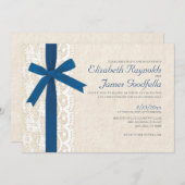 Royal Blue Bow & Lace Wedding Invitations Kaart (Voorkant / Achterkant)