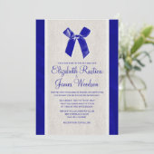 Royal Blue  Bow & Linen Wedding Invitations Kaart (Staand voorkant)