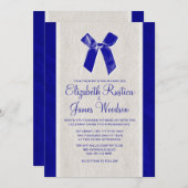 Royal Blue  Bow & Linen Wedding Invitations Kaart (Voorkant / Achterkant)