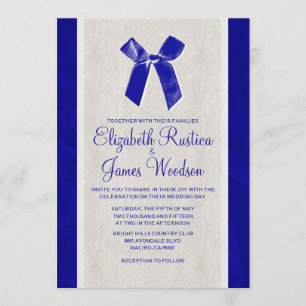 Royal Blue  Bow & Linen Wedding Invitations Kaart