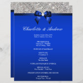 Royal Blue Bow Silver Sequins Wedding Programme (Voorkant / Achterkant)
