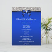 Royal Blue Bow Silver Sequins Wedding Programme (Staand voorkant)