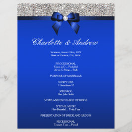 Royal Blue Bow Silver Sequins Wedding Programme