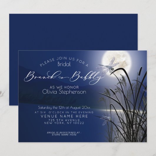 Royal Blue Brunch Bubble Full Moon Dragonfly Kaart (Voorkant / Achterkant)