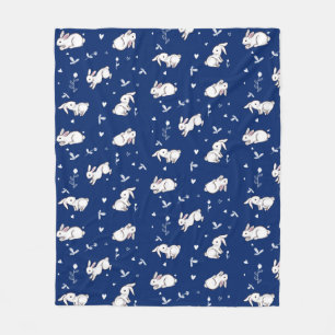Royal Blue Bunny Patterned Fleece Blanket Deken