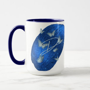 Royal Blue Butterflies Initialen Letter D Monogram Mok
