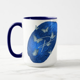 Royal Blue Butterflies Initialen Letter P Monogram Mok