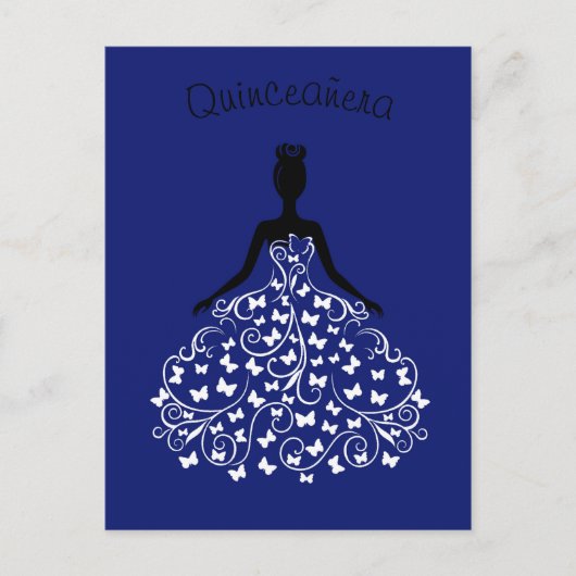Royal Blue Butterfly Gown Quinceanera Invitation (Devant)