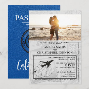 Royal Blue California Passport Wedding Kaart