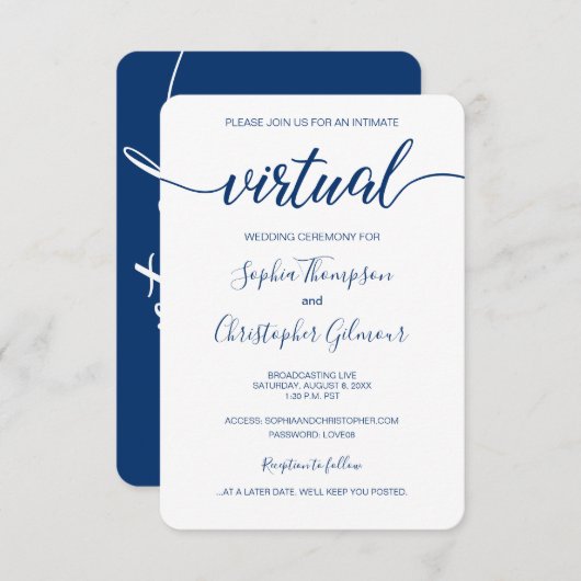 Royal Blue Chic Custom VIRTUAL Wedding Kaart (Voorkant / Achterkant)