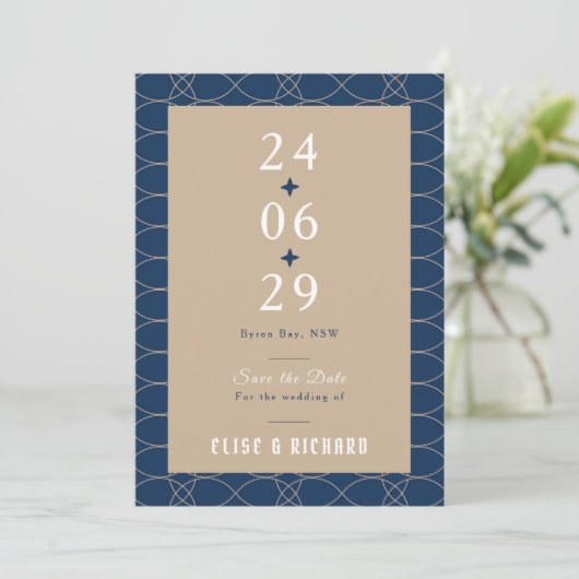 Royal Blue Classic Retro Save the Date Invitation Kaart (Staand voorkant)