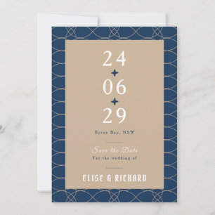 Royal Blue Classic Retro Save the Date Invitation Kaart