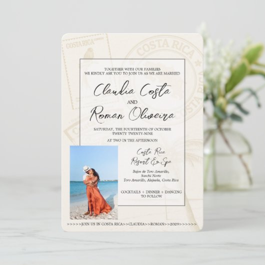 Royal Blue Costa Rica Paspoort Uitnodiging voor he (Staand voorkant)