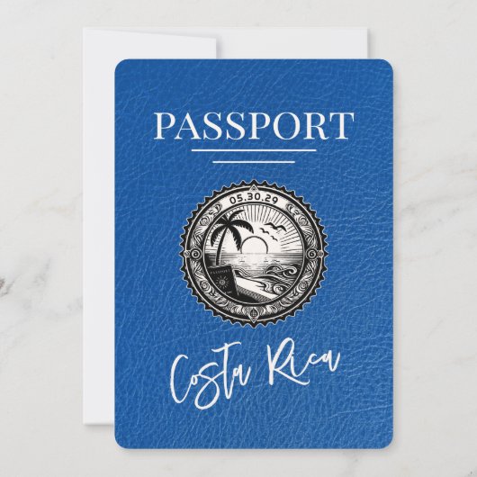 Royal Blue Costa Rica Paspoort Uitnodiging voor he (Achterkant)