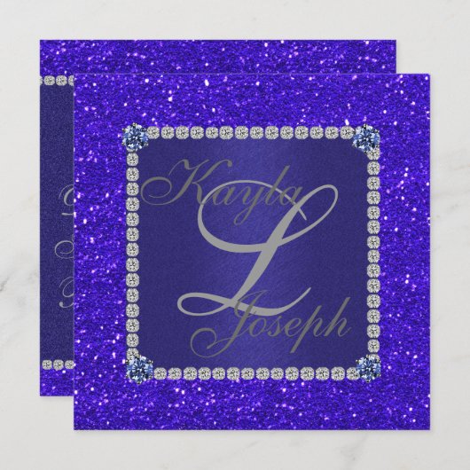 Royal BLUE Crystal Faire-part de mariage (Devant / Derrière)