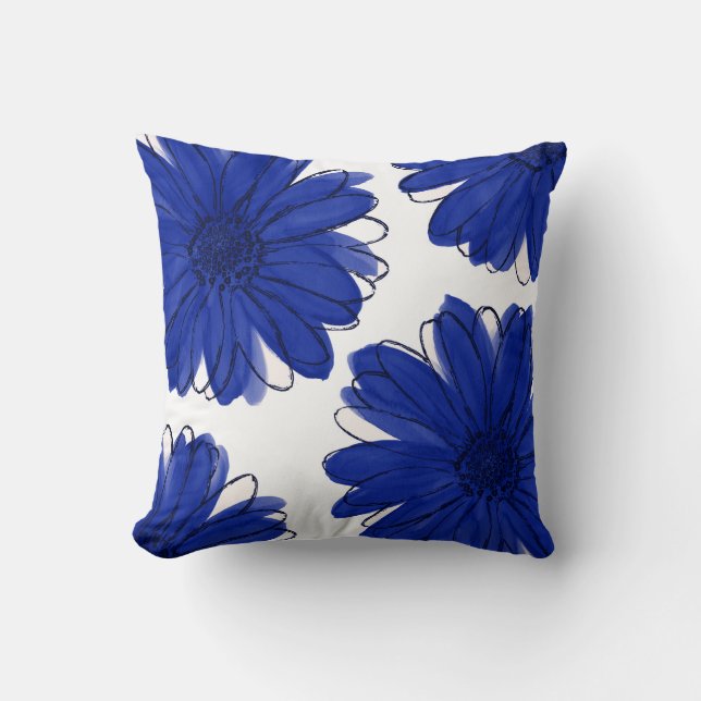 Royal Blue Daisies Kussen (Voorkant)