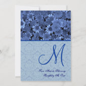 Royal Blue Daisy Damask Wedding Kaart (Achterkant)