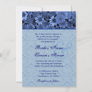 Royal Blue Daisy Damask Wedding Kaart