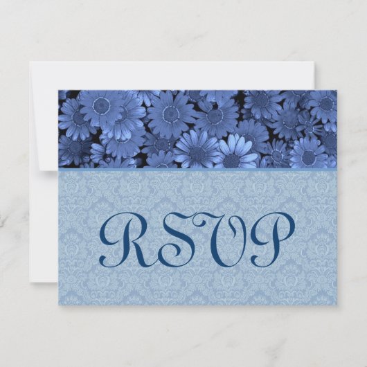 Royal Blue Daisy Damask Wedding RSVP (Voorkant)