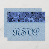 Royal Blue Daisy Damask Wedding RSVP (Voorkant / Achterkant)