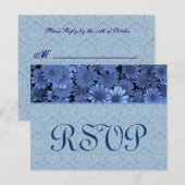 Royal Blue Daisy Mariage damassé RSVP (Devant / Derrière)