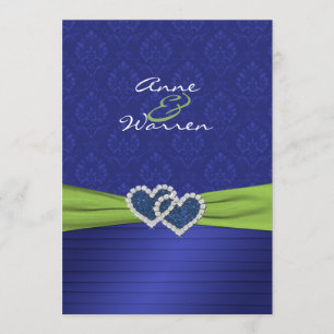 Royal Blue Damask en Pleats Chartreuse Kaart