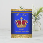 Royal Blue Damask Gold Baby shower Boy Regal Kaart (Staand voorkant)
