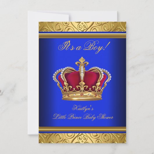 Royal Blue Damask Gold Baby shower Boy Regal Kaart (Voorkant)