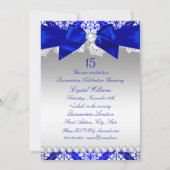 Royal Blue Damask Pearl Bow Quinceanera Invitation (Dos)