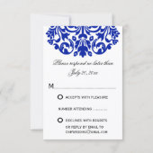 Royal Blue Damask Réponse RSVP (Dos)