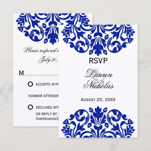 Royal Blue Damask Réponse RSVP (Devant / Derrière)