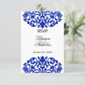Royal Blue Damask Réponse RSVP (Debout devant)