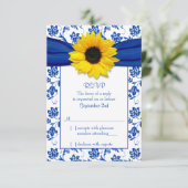 Royal Blue Damask Sunflower Wedding Carte RSVP (Debout devant)