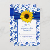 Royal Blue Damask Sunflower Wedding Carte RSVP (Devant / Derrière)
