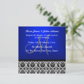 Royal Blue Damask Wedding Uitnodiging (Staand voorkant)
