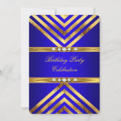 Royal Blue Deco Stripe Gold Diamond Kaart (Achterkant)