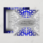 Royal Blue Diamond Jewel Birthday Party Invite Kaart (Voorkant / Achterkant)