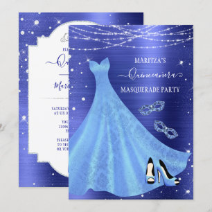 Royal Blue Diamond Masquerade Quinceañera Kaart
